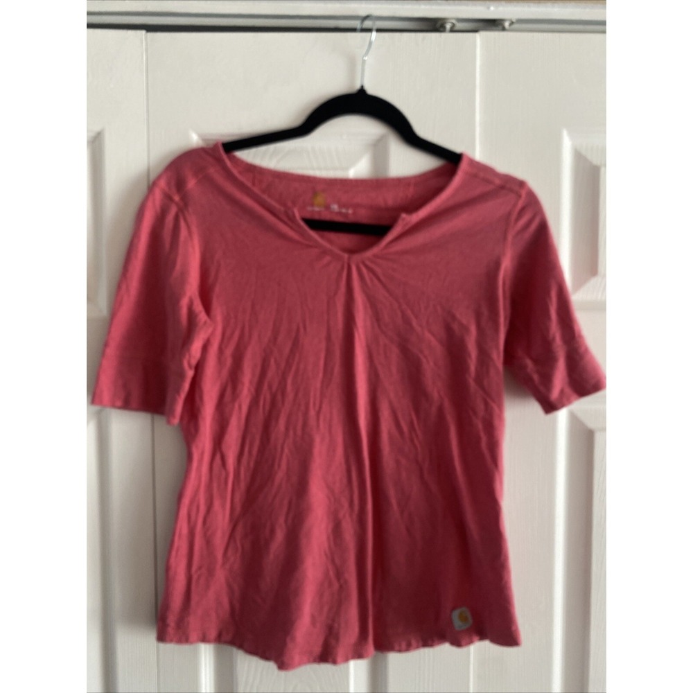 Carhartt Notched V-Neck Tee Womens Size XS Pink Short Sleeve Cotton Workwear Top